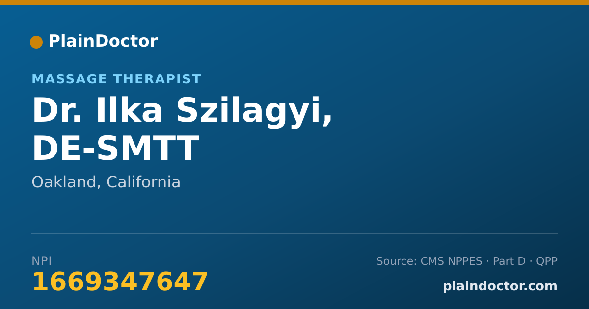 Shareable card for Ilka Szilagyi, DE-SMTT - Massage Therapist, Oakland, CA