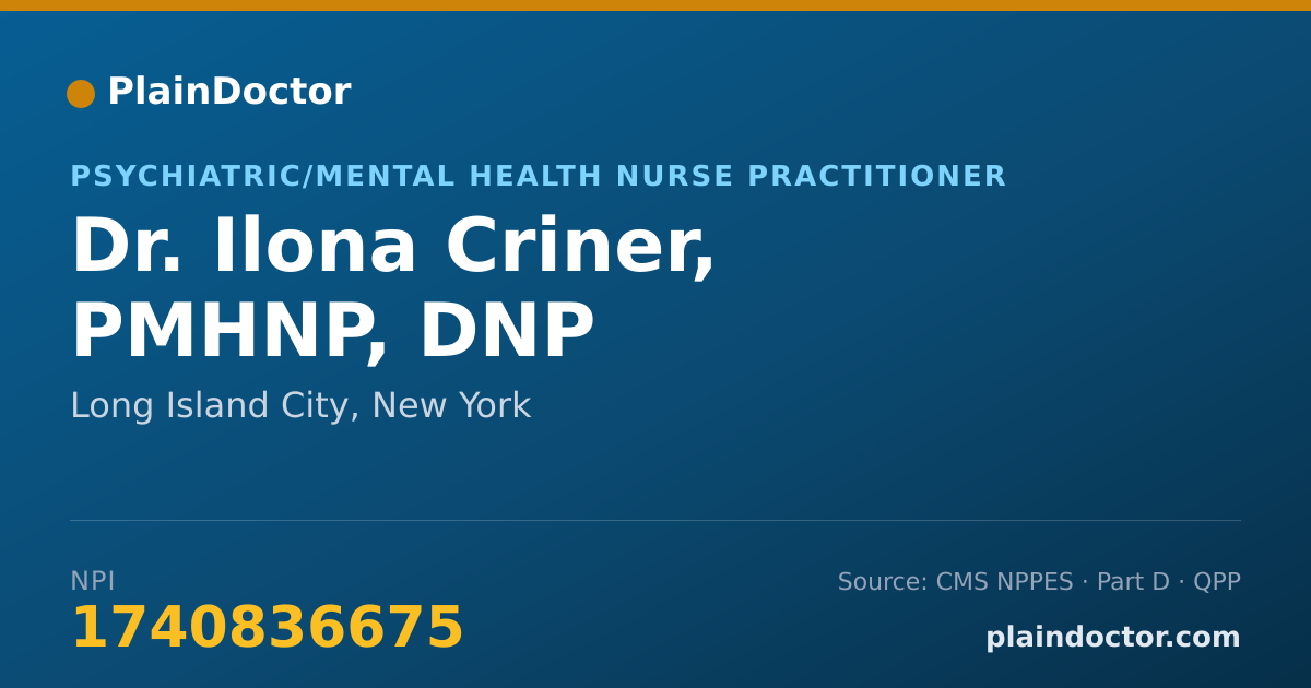 Shareable card for Ilona Criner, PMHNP, DNP - Psychiatric/Mental Health Nurse Practitioner, Long Island City, NY