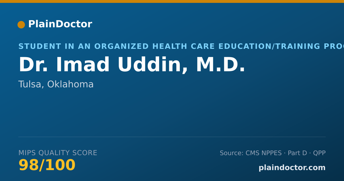 Shareable card for Imad Uddin, M.D. - Student in an Organized Health Care Education/Training Program, Tulsa, OK