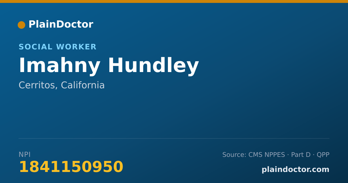 Shareable card for Imahny Hundley - Social Worker, Cerritos, CA