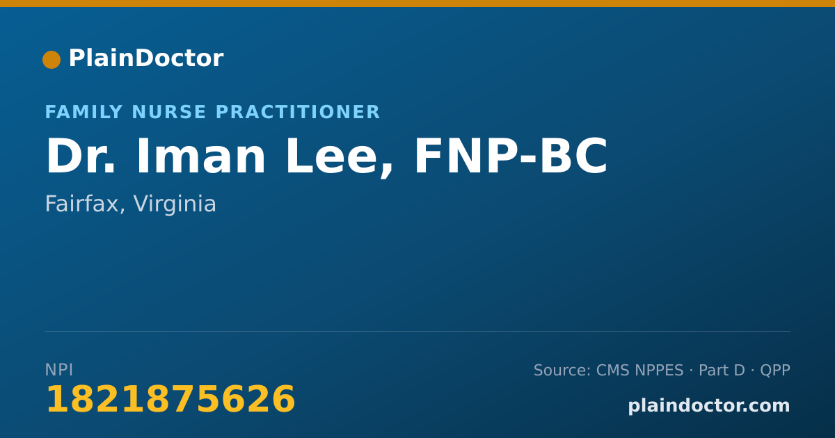 Shareable card for Iman Lee, FNP-BC - Family Nurse Practitioner, Fairfax, VA
