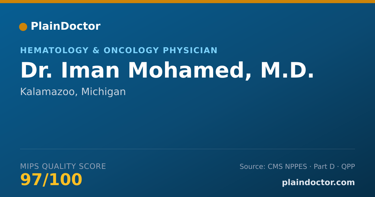 Shareable card for Iman Mohamed, M.D. - Hematology & Oncology Physician, Kalamazoo, MI
