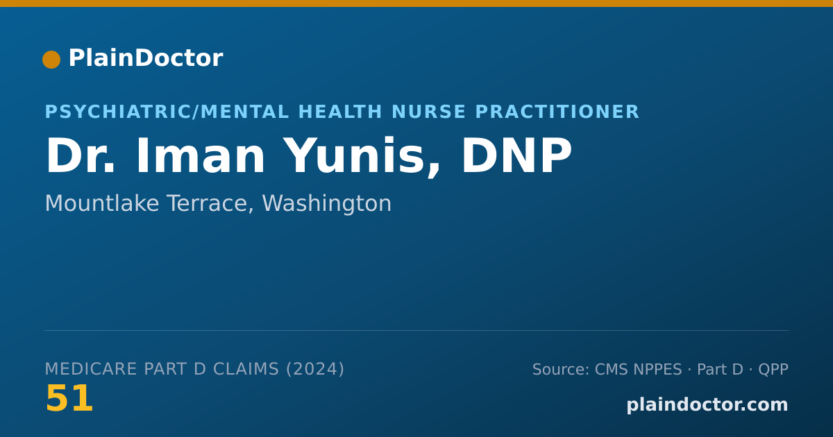 Shareable card for Iman Yunis, DNP - Psychiatric/Mental Health Nurse Practitioner, Mountlake Terrace, WA