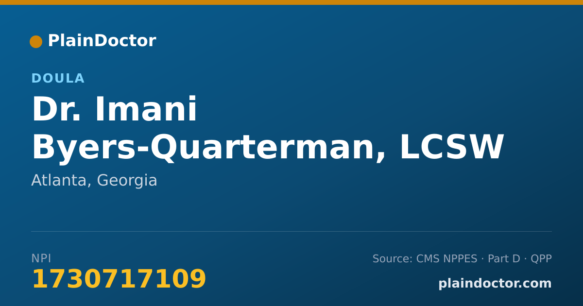 Shareable card for Imani Byers-Quarterman, LCSW - Doula, Atlanta, GA