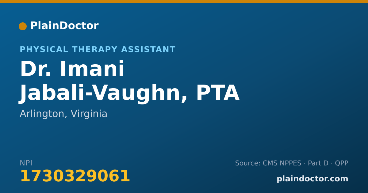 Shareable card for Imani Jabali-Vaughn, PTA - Physical Therapy Assistant, Arlington, VA