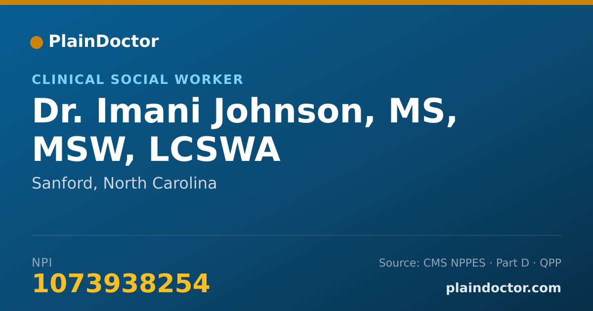 Shareable card for Imani Johnson, MS, MSW, LCSWA - Clinical Social Worker, Sanford, NC