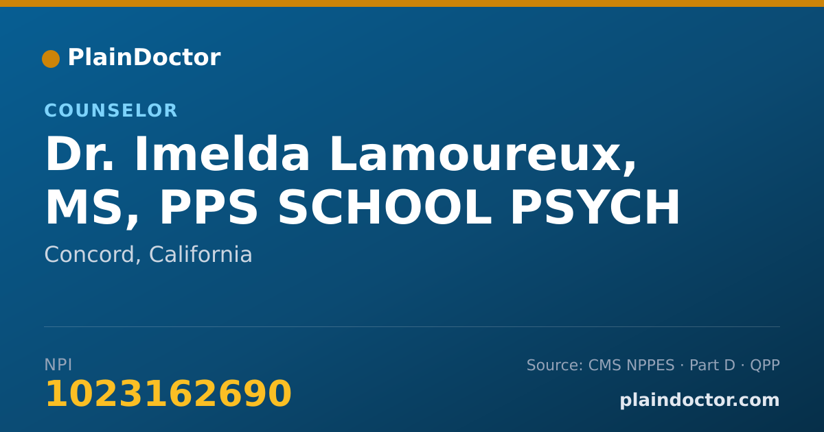 Shareable card for Imelda Lamoureux, MS, PPS SCHOOL PSYCH - Counselor, Concord, CA