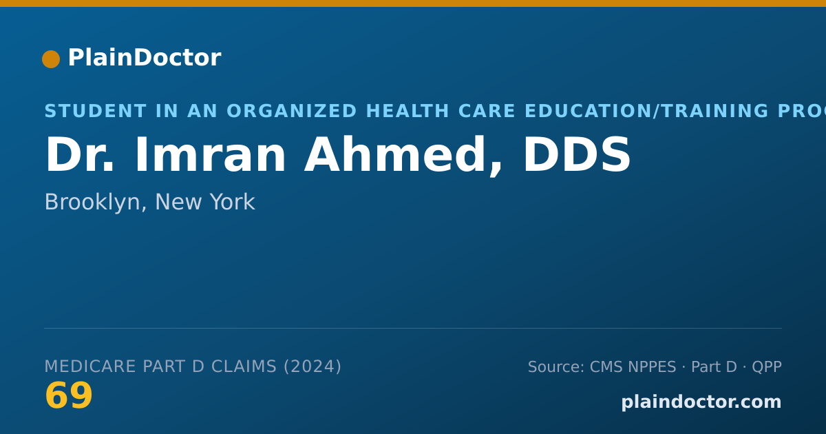 Shareable card for Imran Ahmed, DDS - Student in an Organized Health Care Education/Training Program, Brooklyn, NY