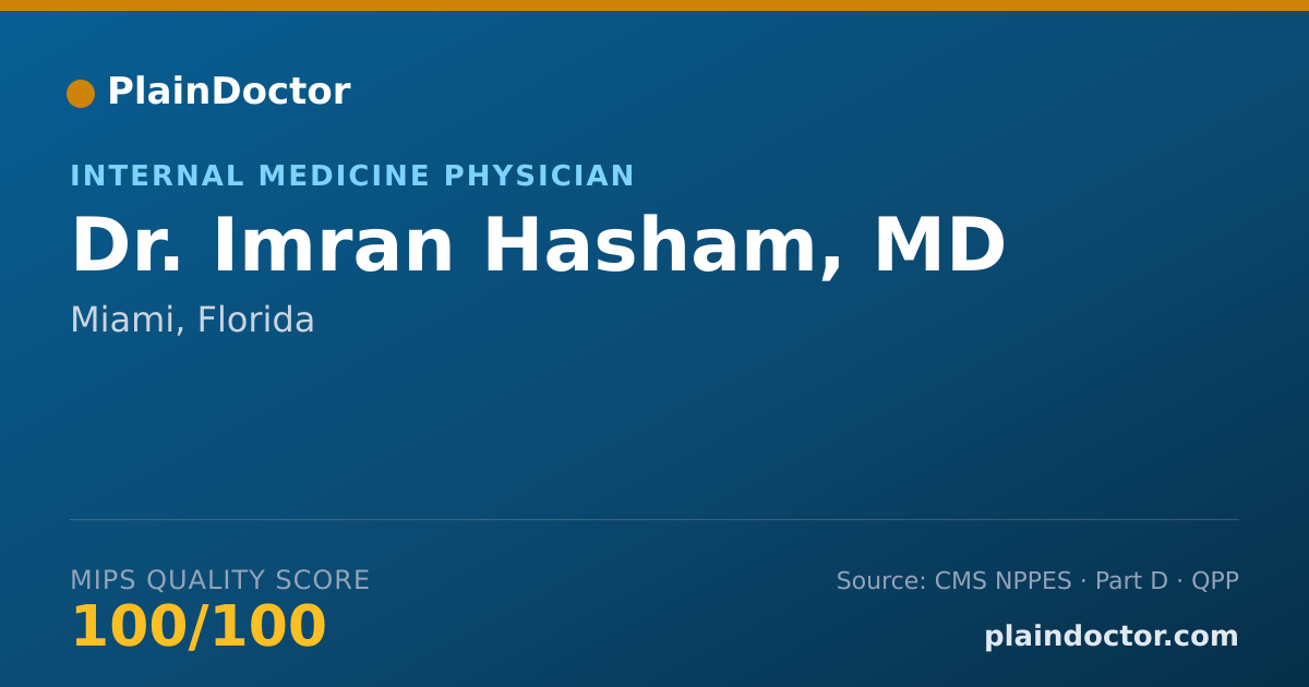 Shareable card for Imran Hasham, MD - Internal Medicine Physician, Miami, FL
