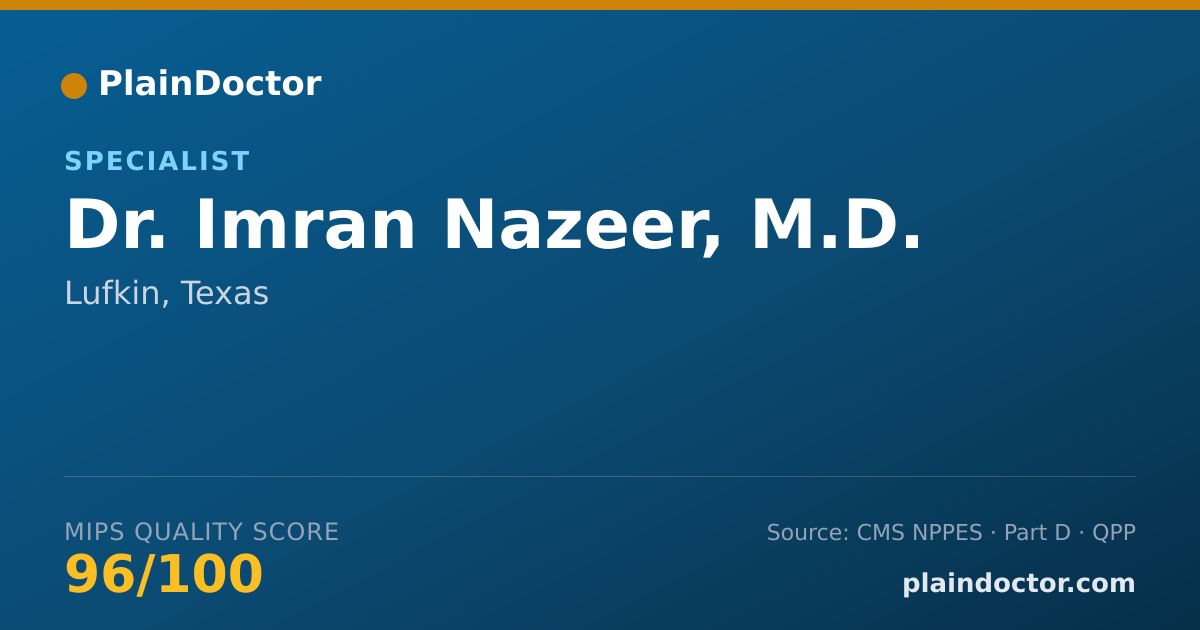 Shareable card for Imran Nazeer, M.D. - Specialist, Lufkin, TX