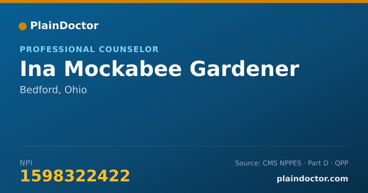 Shareable card for Ina Mockabee Gardener - Professional Counselor, Bedford, OH