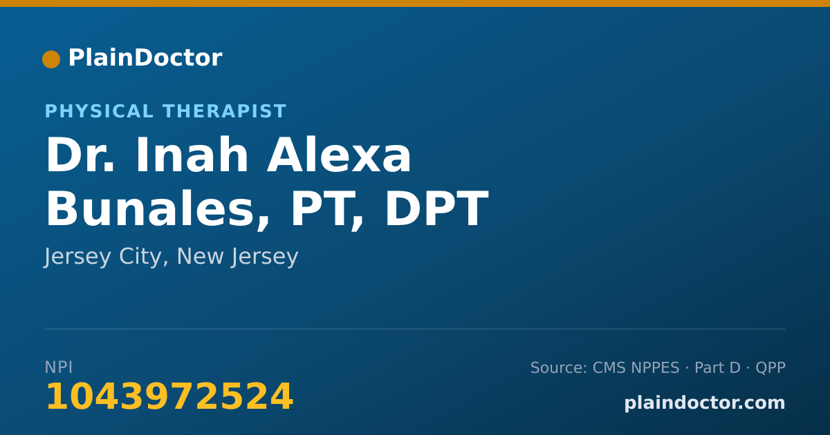 Shareable card for Inah Alexa Bunales, PT, DPT - Physical Therapist, Jersey City, NJ