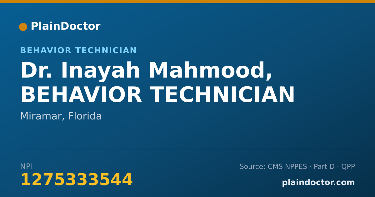 Shareable card for Inayah Mahmood, BEHAVIOR TECHNICIAN - Behavior Technician, Miramar, FL