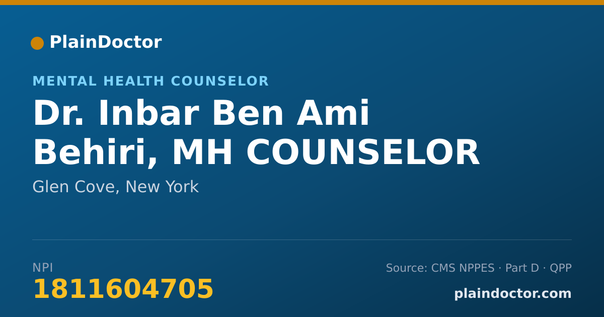 Shareable card for Inbar Ben Ami Behiri, MH COUNSELOR - Mental Health Counselor, Glen Cove, NY