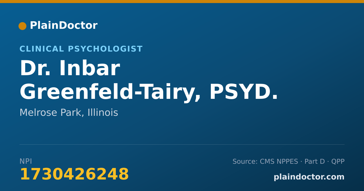 Shareable card for Inbar Greenfeld-Tairy, PSYD. - Clinical Psychologist, Melrose Park, IL