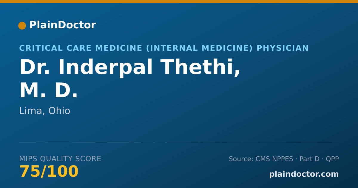 Shareable card for Inderpal Thethi, M. D. - Critical Care Medicine (Internal Medicine) Physician, Lima, OH