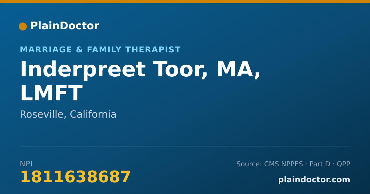 Shareable card for Inderpreet Toor, MA, LMFT - Marriage & Family Therapist, Roseville, CA