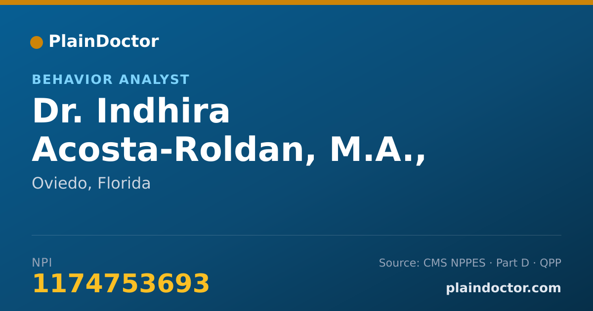 Shareable card for Indhira Acosta-Roldan, M.A., BCBA - Behavior Analyst, Oviedo, FL