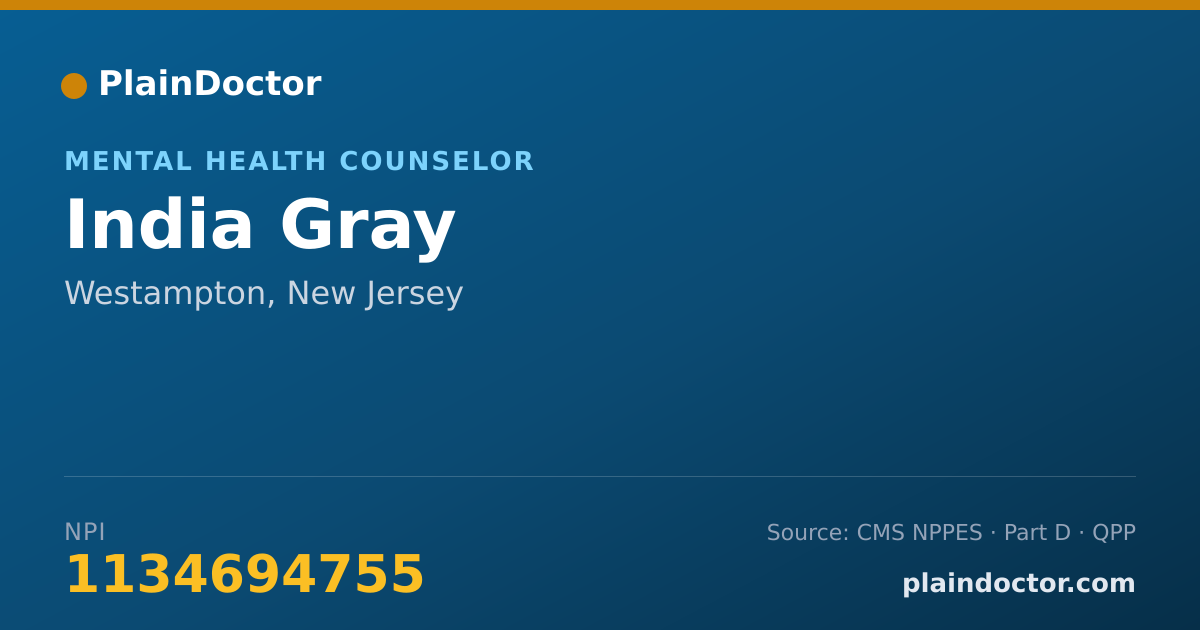 Shareable card for India Gray - Mental Health Counselor, Westampton, NJ