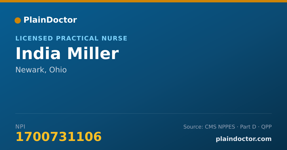 Shareable card for India Miller - Licensed Practical Nurse, Newark, OH