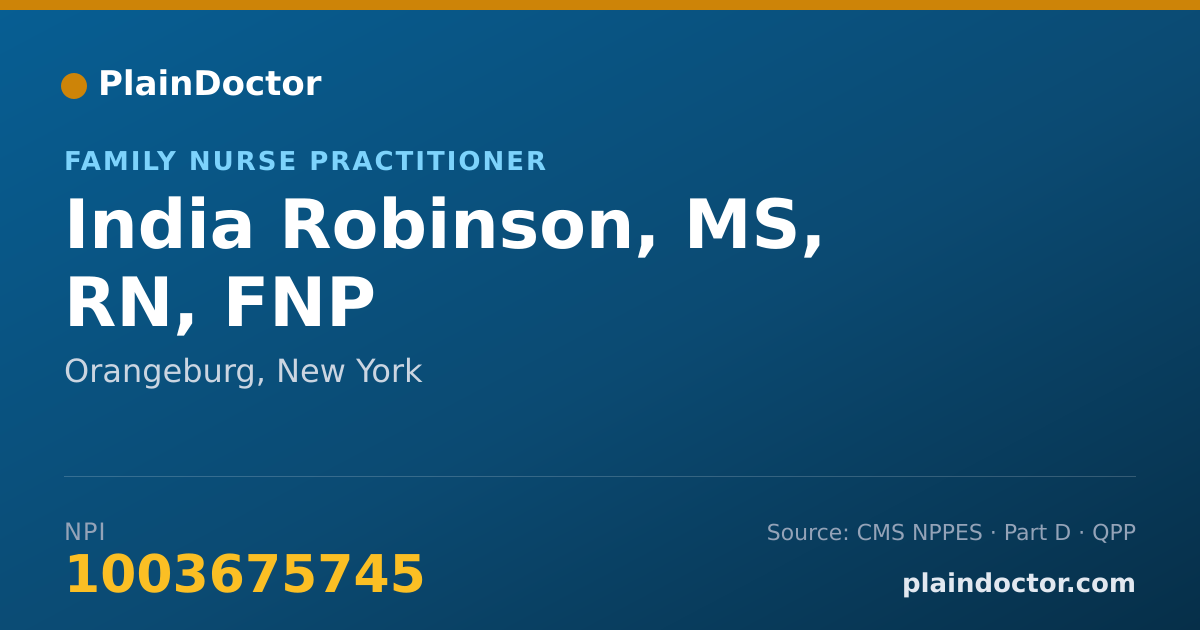 Shareable card for India Robinson, MS, RN, FNP - Family Nurse Practitioner, Orangeburg, NY