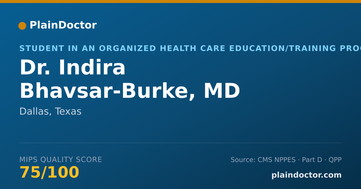Shareable card for Indira Bhavsar-Burke, MD - Student in an Organized Health Care Education/Training Program, Dallas, TX