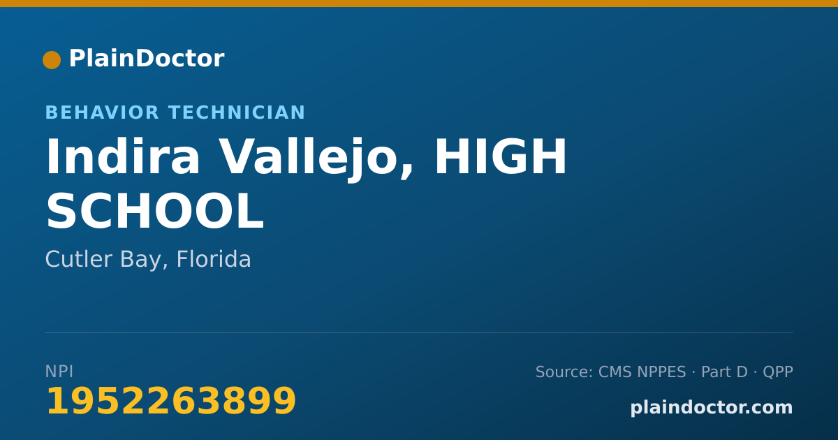 Shareable card for Indira Vallejo, HIGH SCHOOL - Behavior Technician, Cutler Bay, FL