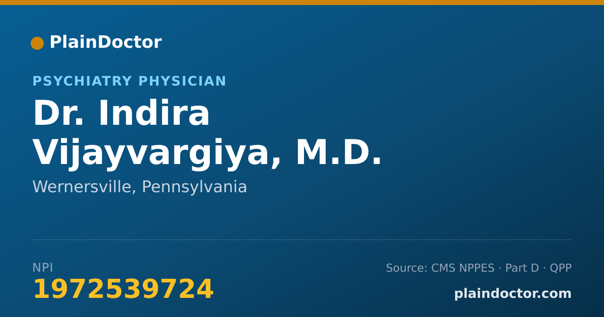 Shareable card for Indira Vijayvargiya, M.D. - Psychiatry Physician, Wernersville, PA