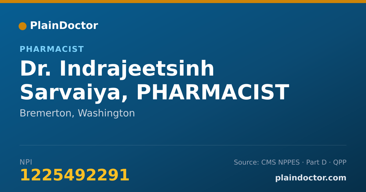 Shareable card for Indrajeetsinh Sarvaiya, PHARMACIST - Pharmacist, Bremerton, WA