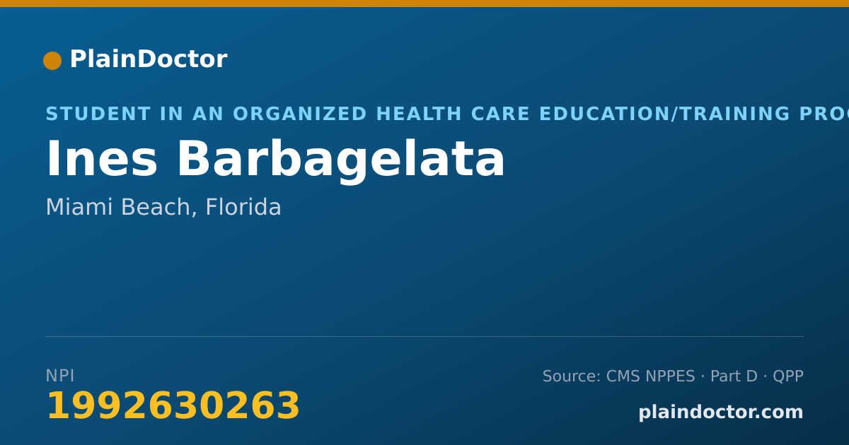 Shareable card for Ines Barbagelata - Student in an Organized Health Care Education/Training Program, Miami Beach, FL