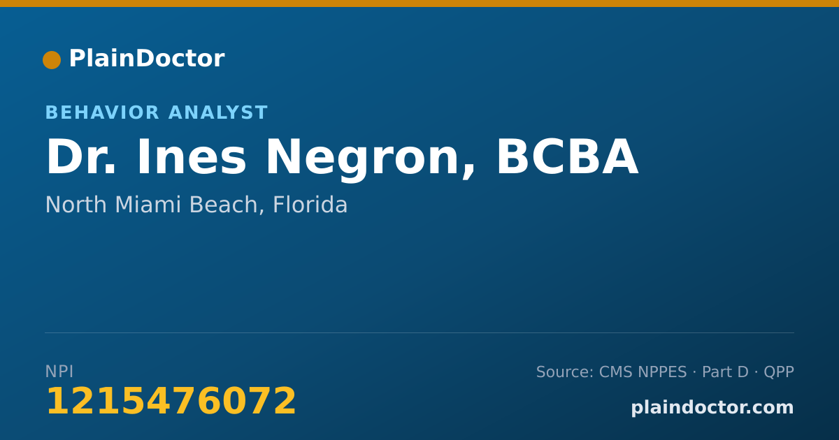 Shareable card for Ines Negron, BCBA - Behavior Analyst, North Miami Beach, FL