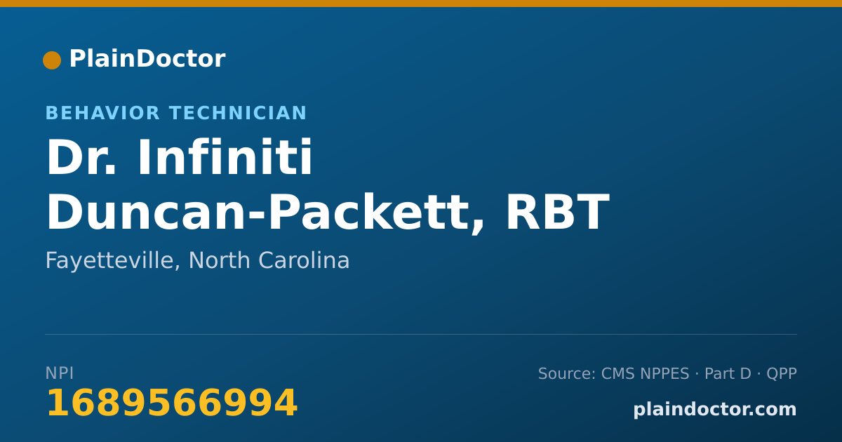 Shareable card for Infiniti Duncan-Packett, RBT - Behavior Technician, Fayetteville, NC