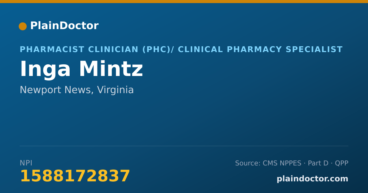 Shareable card for Inga Mintz - Pharmacist Clinician (PhC)/ Clinical Pharmacy Specialist, Newport News, VA