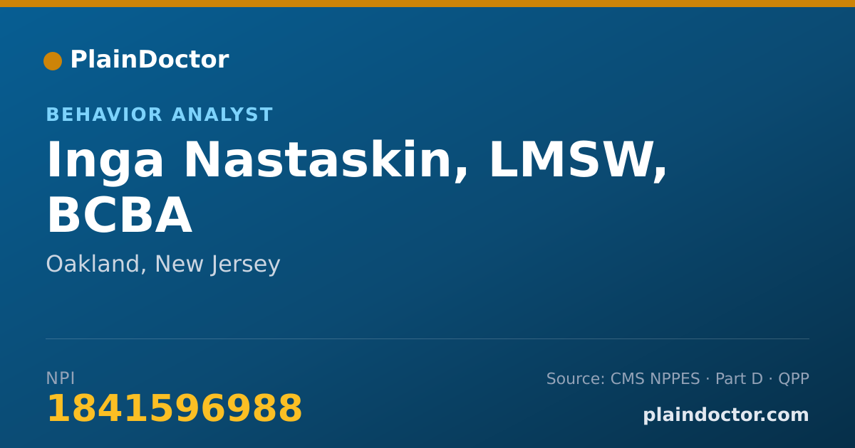 Shareable card for Inga Nastaskin, LMSW, BCBA - Behavior Analyst, Oakland, NJ