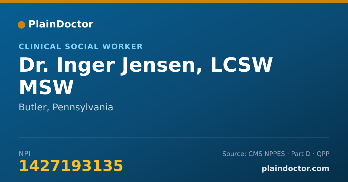 Shareable card for Inger Jensen, LCSW MSW - Clinical Social Worker, Butler, PA