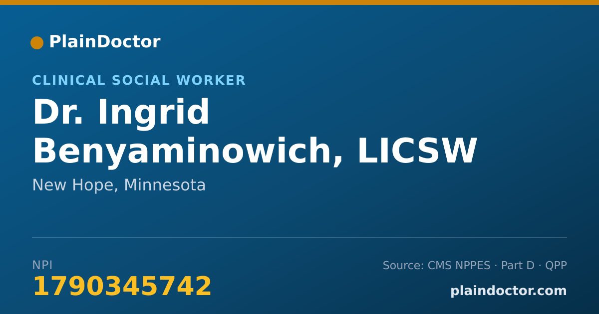 Shareable card for Ingrid Benyaminowich, LICSW - Clinical Social Worker, New Hope, MN