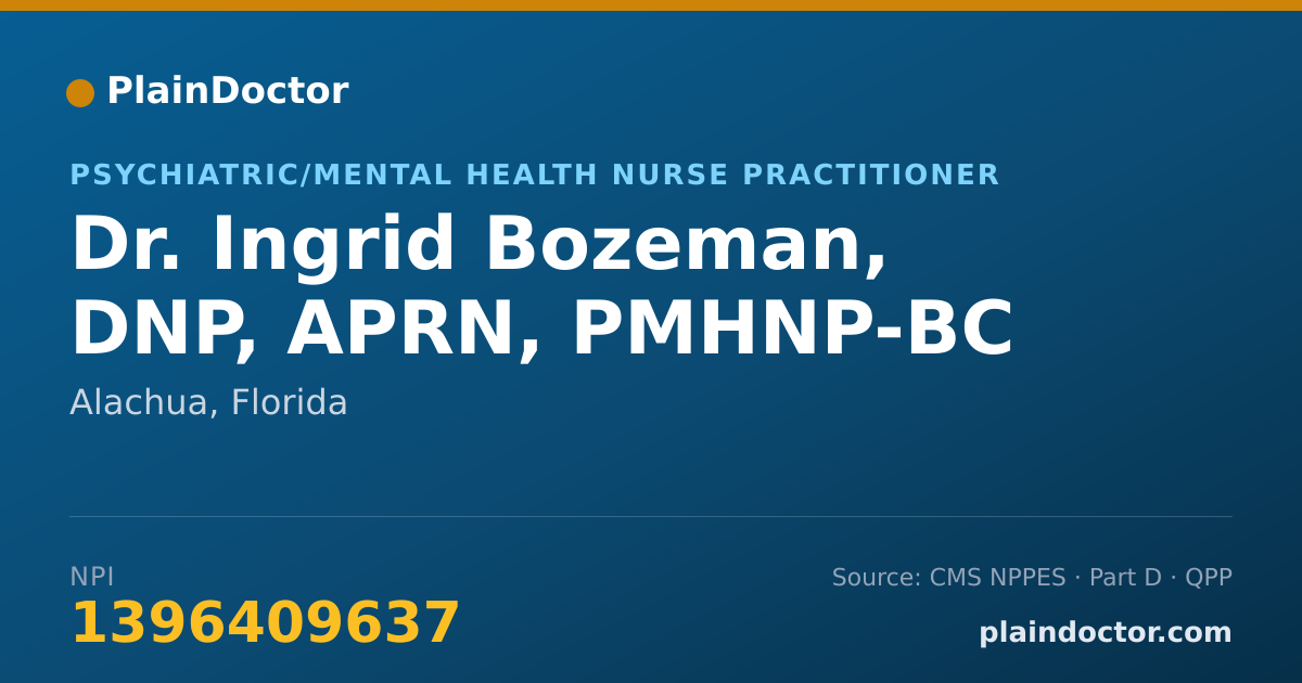 Shareable card for Ingrid Bozeman, DNP, APRN, PMHNP-BC - Psychiatric/Mental Health Nurse Practitioner, Alachua, FL