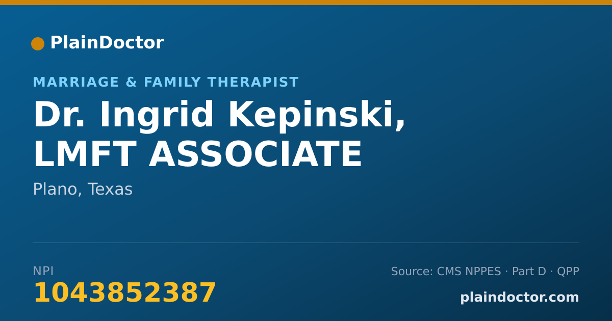 Shareable card for Ingrid Kepinski, LMFT ASSOCIATE - Marriage & Family Therapist, Plano, TX