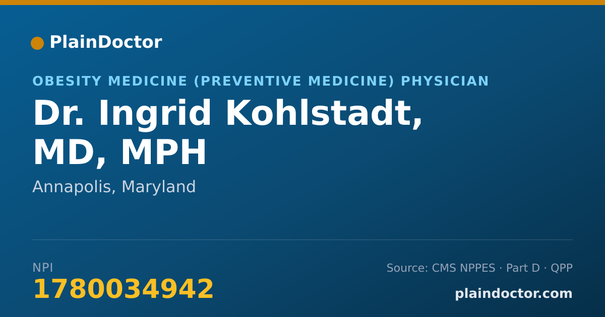 Shareable card for Ingrid Kohlstadt, MD, MPH - Obesity Medicine (Preventive Medicine) Physician, Annapolis, MD