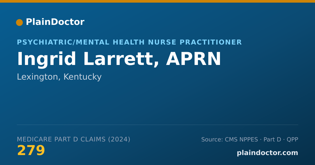 Shareable card for Ingrid Larrett, APRN - Psychiatric/Mental Health Nurse Practitioner, Lexington, KY