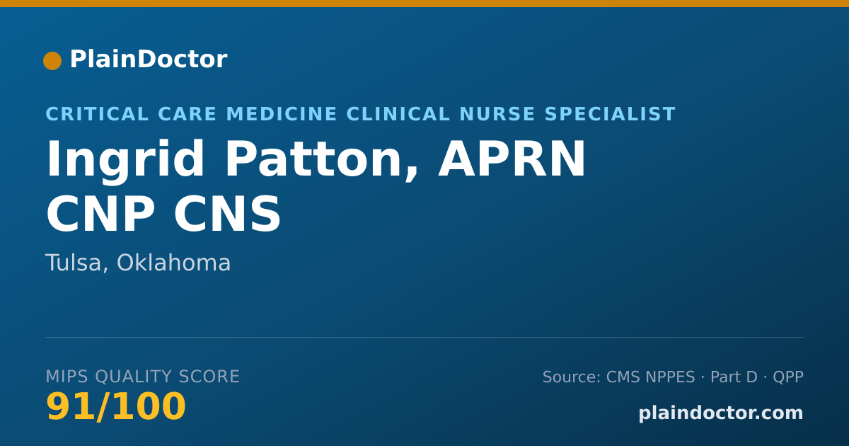 Shareable card for Ingrid Patton, APRN CNP CNS - Critical Care Medicine Clinical Nurse Specialist, Tulsa, OK