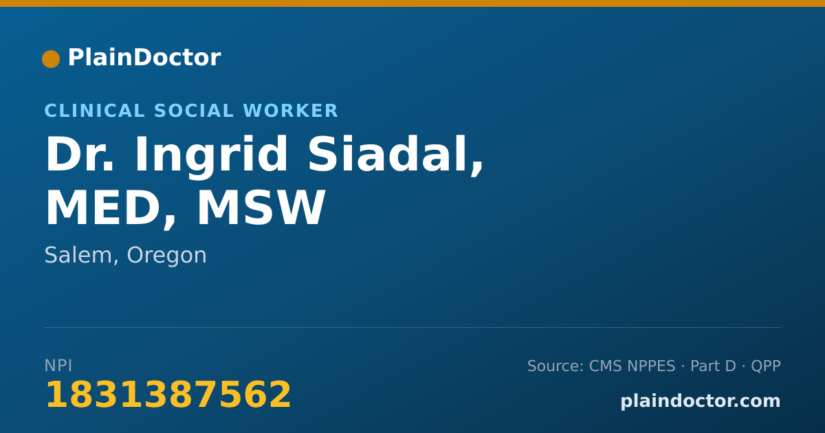 Shareable card for Ingrid Siadal, MED, MSW - Clinical Social Worker, Salem, OR