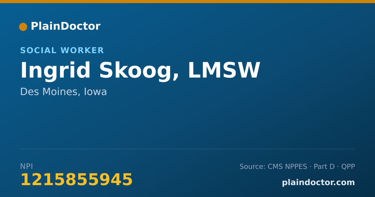 Shareable card for Ingrid Skoog, LMSW - Social Worker, Des Moines, IA