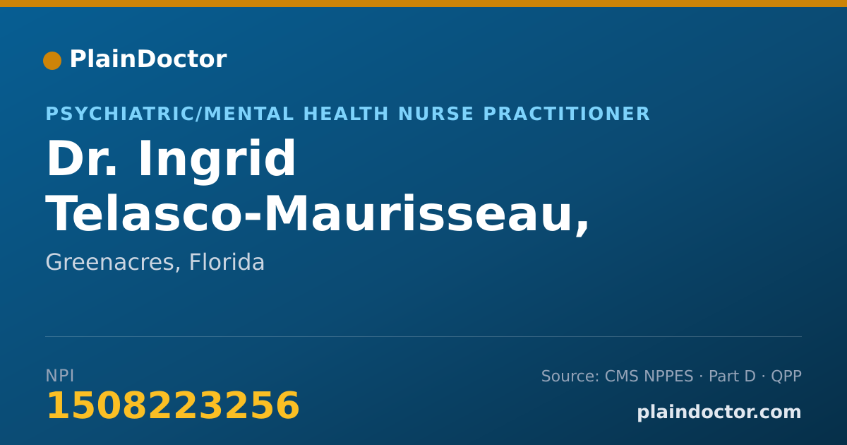 Shareable card for Ingrid Telasco-Maurisseau, ARNP - Psychiatric/Mental Health Nurse Practitioner, Greenacres, FL
