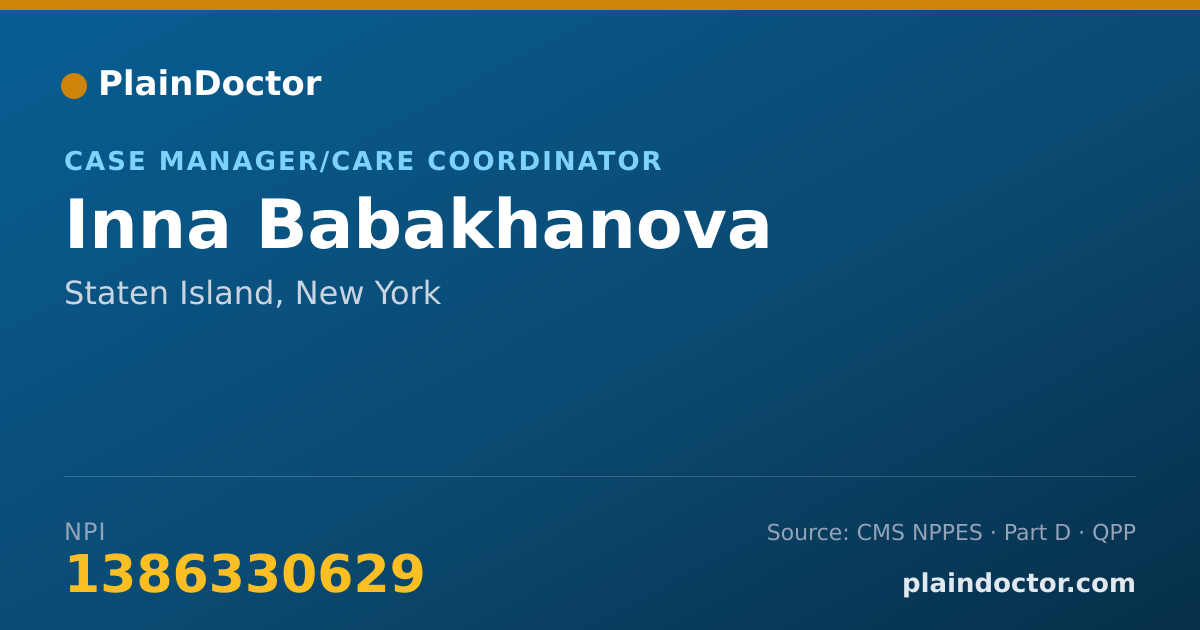 Shareable card for Inna Babakhanova - Case Manager/Care Coordinator, Staten Island, NY