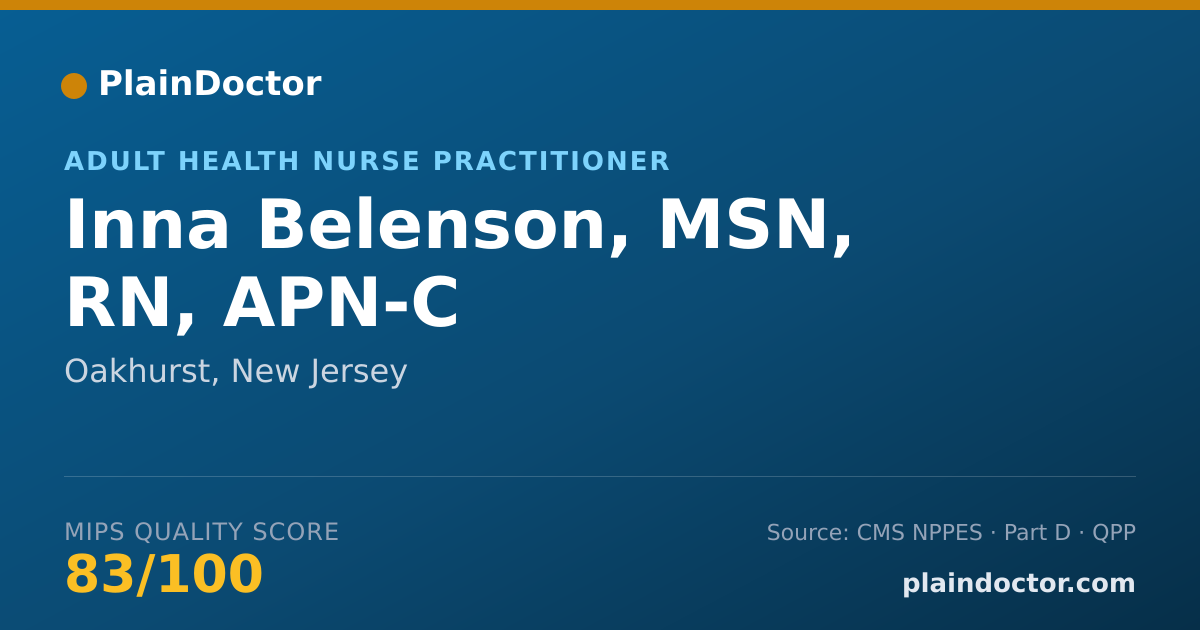 Shareable card for Inna Belenson, MSN, RN, APN-C - Adult Health Nurse Practitioner, Oakhurst, NJ