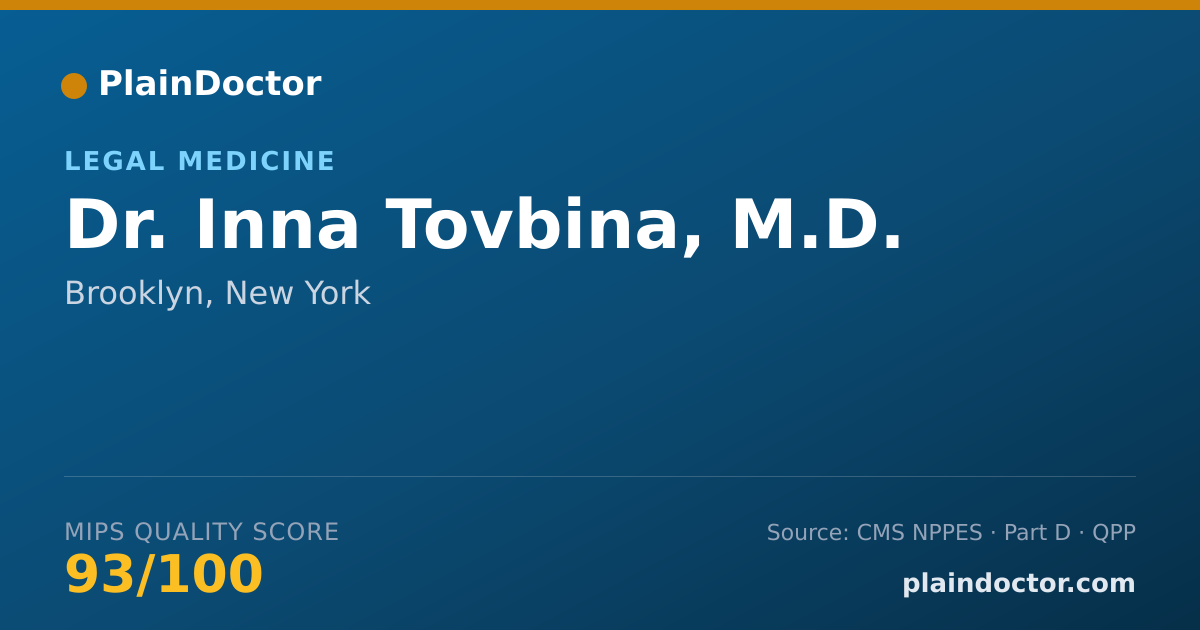 Shareable card for Inna Tovbina, M.D. - Legal Medicine, Brooklyn, NY