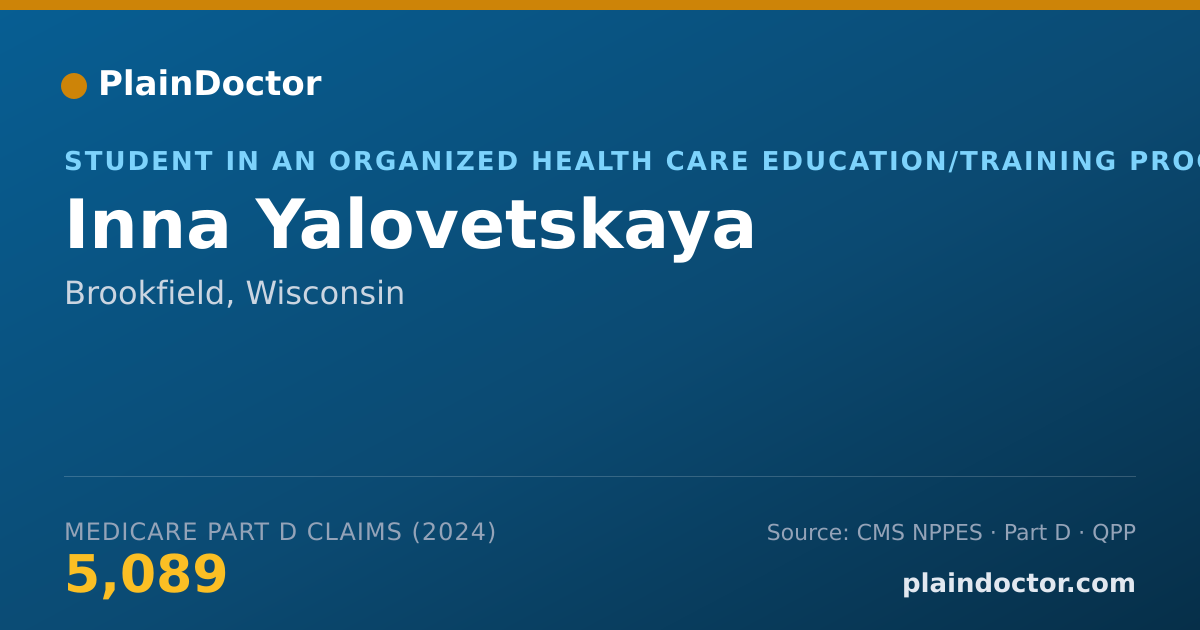 Shareable card for Inna Yalovetskaya - Student in an Organized Health Care Education/Training Program, Brookfield, WI