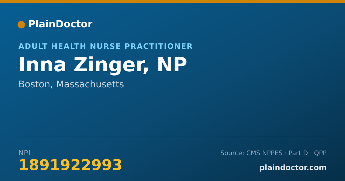 Shareable card for Inna Zinger, NP - Adult Health Nurse Practitioner, Boston, MA