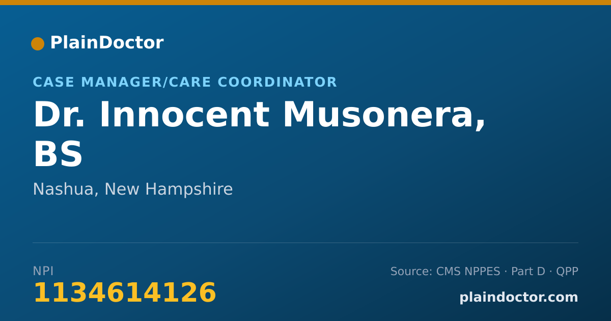 Shareable card for Innocent Musonera, BS - Case Manager/Care Coordinator, Nashua, NH